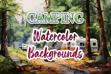 CAMPING WATERCOLOR LANDSCAPES, a Background Graphic by CrittersHub