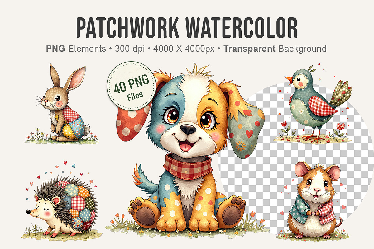 Patchwork Watercolor Animal & Gnomes, an Illustration by Artnoy (Photo 1 of 8)