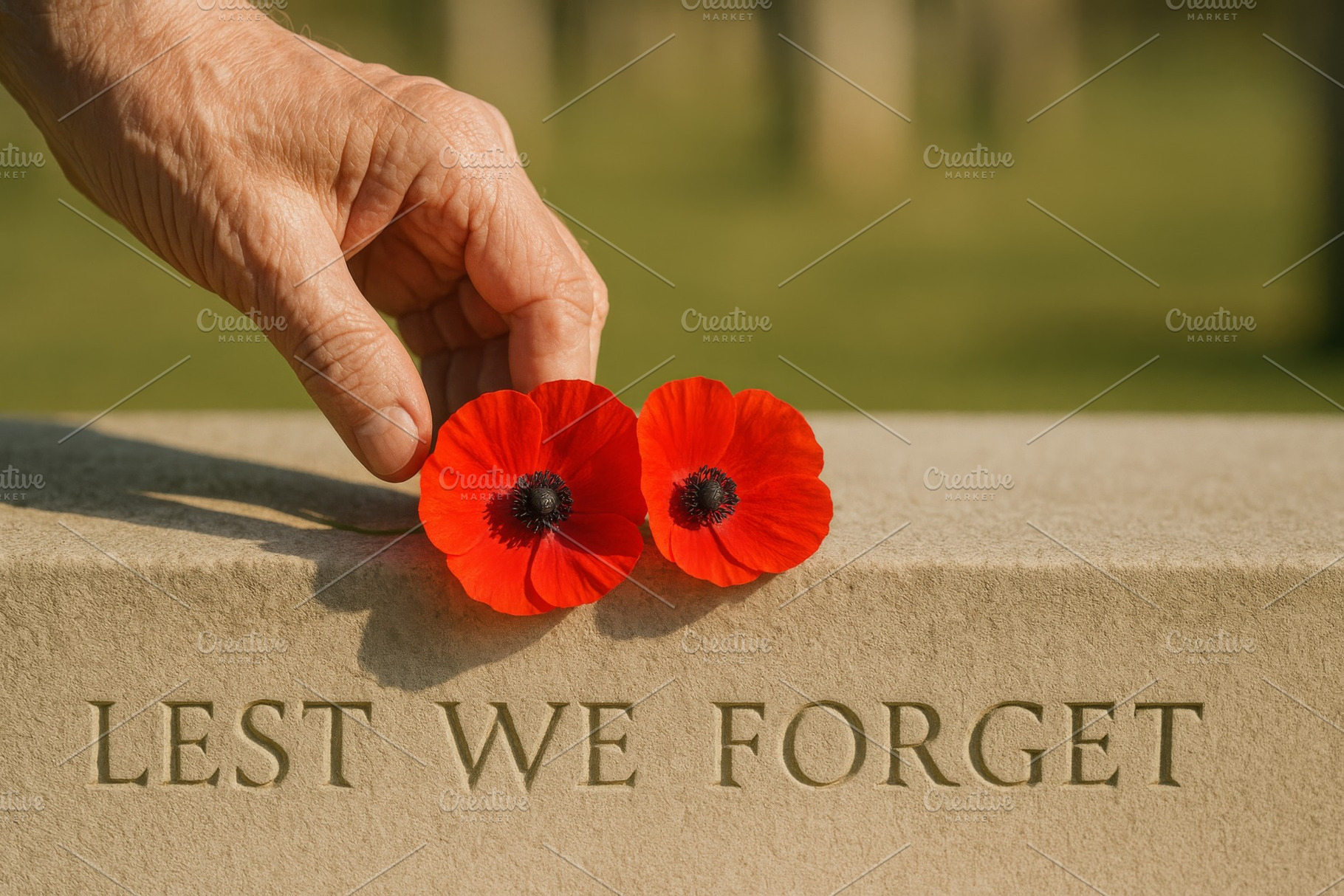 Armistice remembrance day poppies on, a Photo by Dvoevnore photos