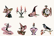 Vintage Witch Clipart Bundle, a Seasonal Illustration by BusyDaydesign (Thumbnail 2 of 9)
