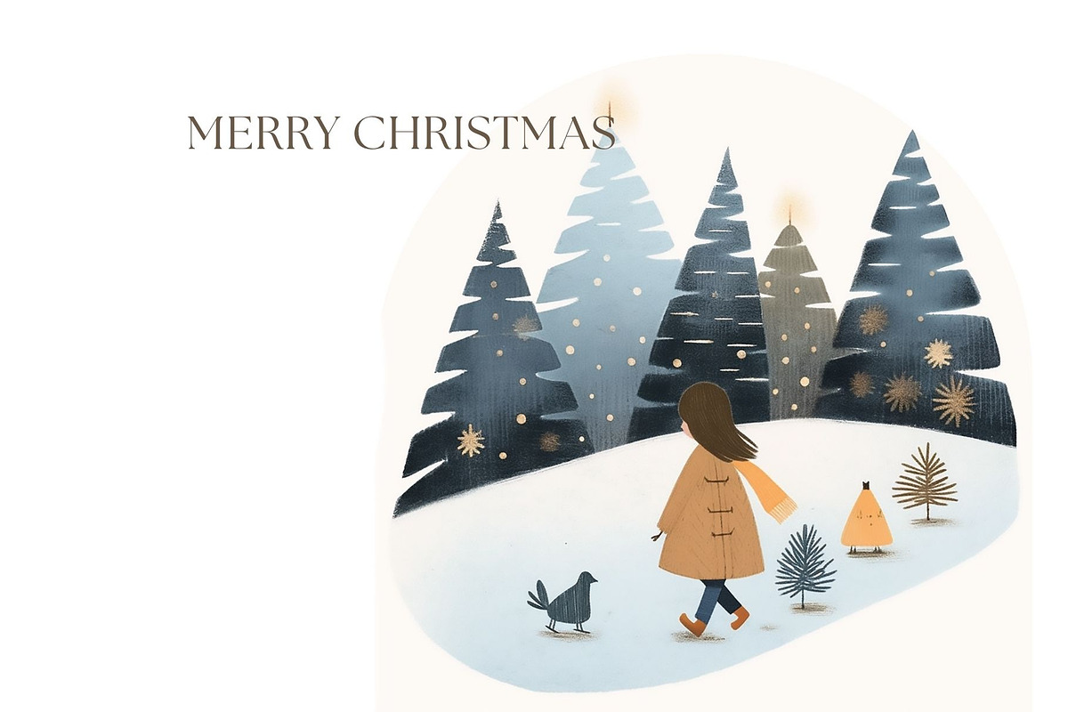 8 Christmas cute girl grey trees, a Seasonal Illustration by ARTOZEN DIGITAL (Photo 14 of 15)