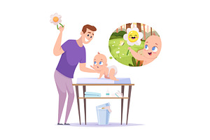 New born. father playing with little, a Person Illustration by Onyx