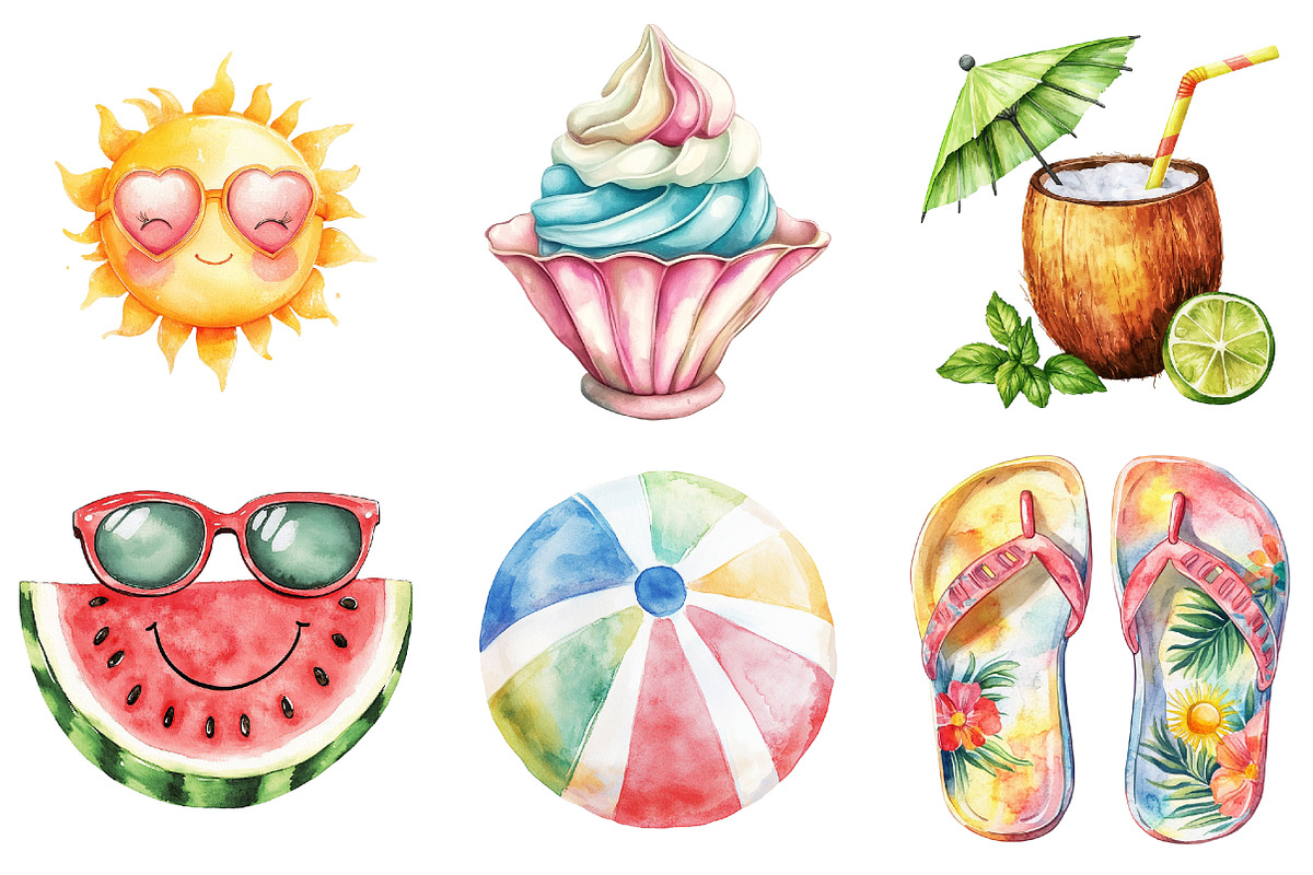 Watercolor Summer Vibe Clipart, an Illustration by Watercolor design (Photo 5 of 5)