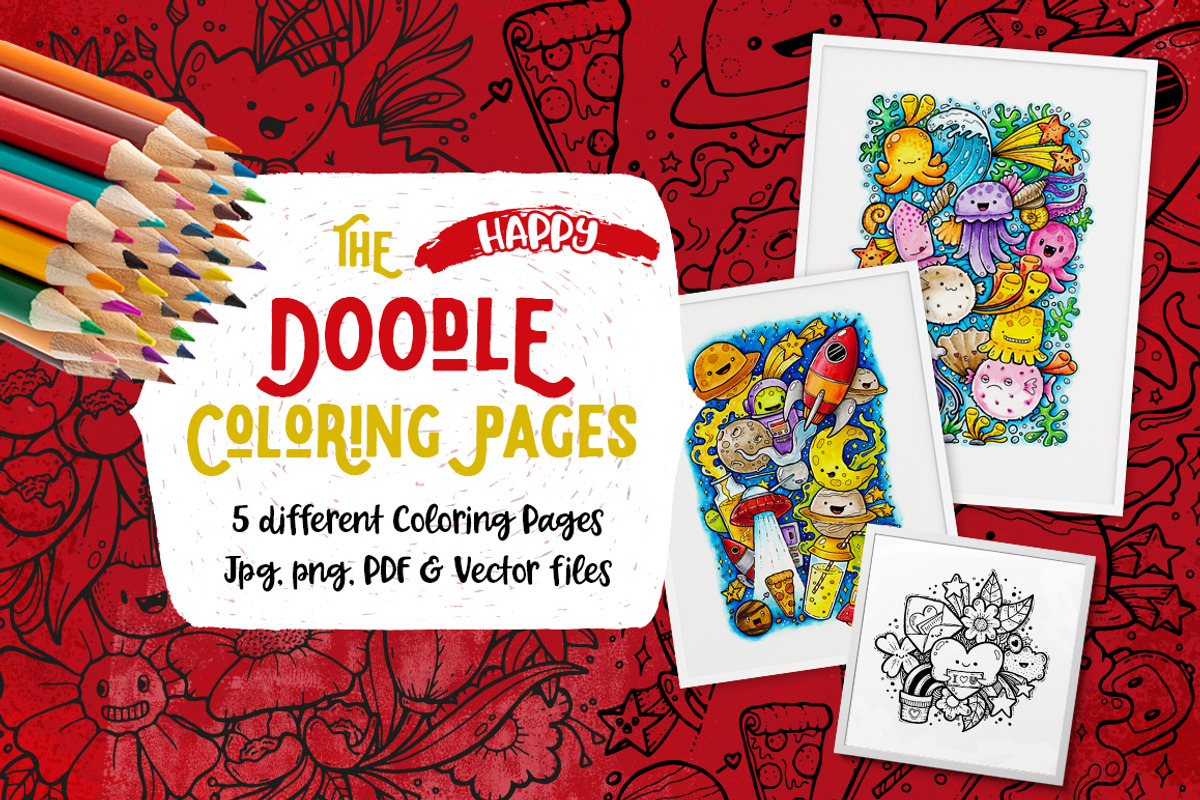 The Happy Doodle Coloring Pages, an Illustration by PrettyLittlePigs (Photo 1 of 4)