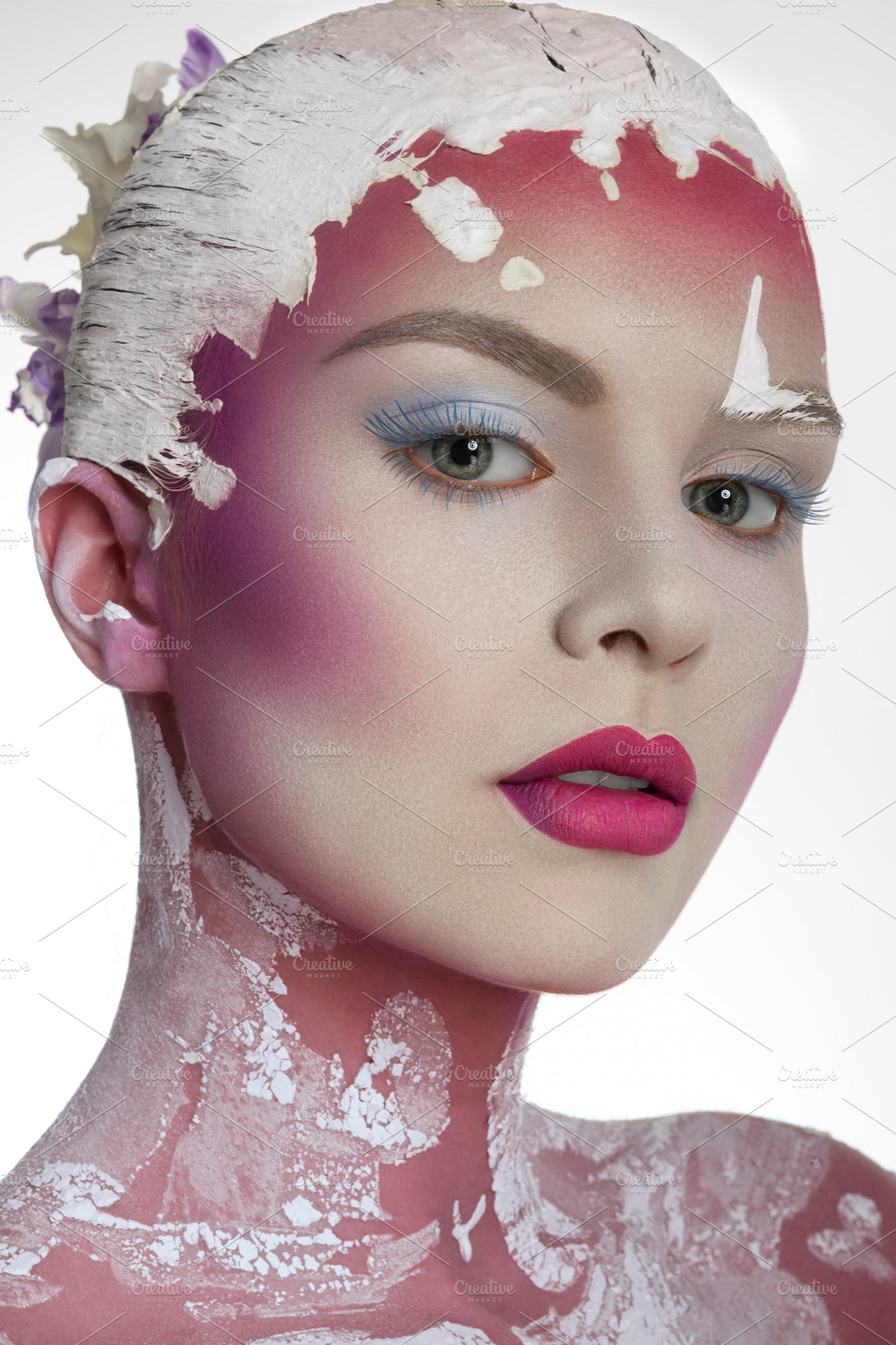 Girl with creative pink make up stock photo containing beautiful and woman, a Beauty & Fashion Photo by Slava Samoilenko