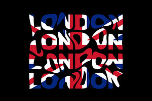 London Typography Wavy Text UK Flag