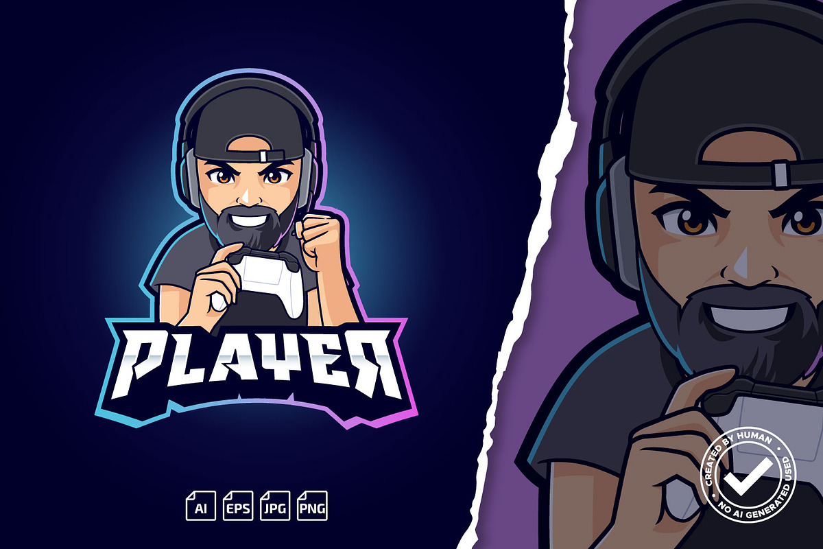 Hipster Beard Dad Gaming Esport Logo, a Design Template by tkzgraphic (Photo 1 of 2)