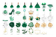 Emerald Watercolor Princess Clipart, an Illustration by Digital Curio (Thumbnail 3 of 3)