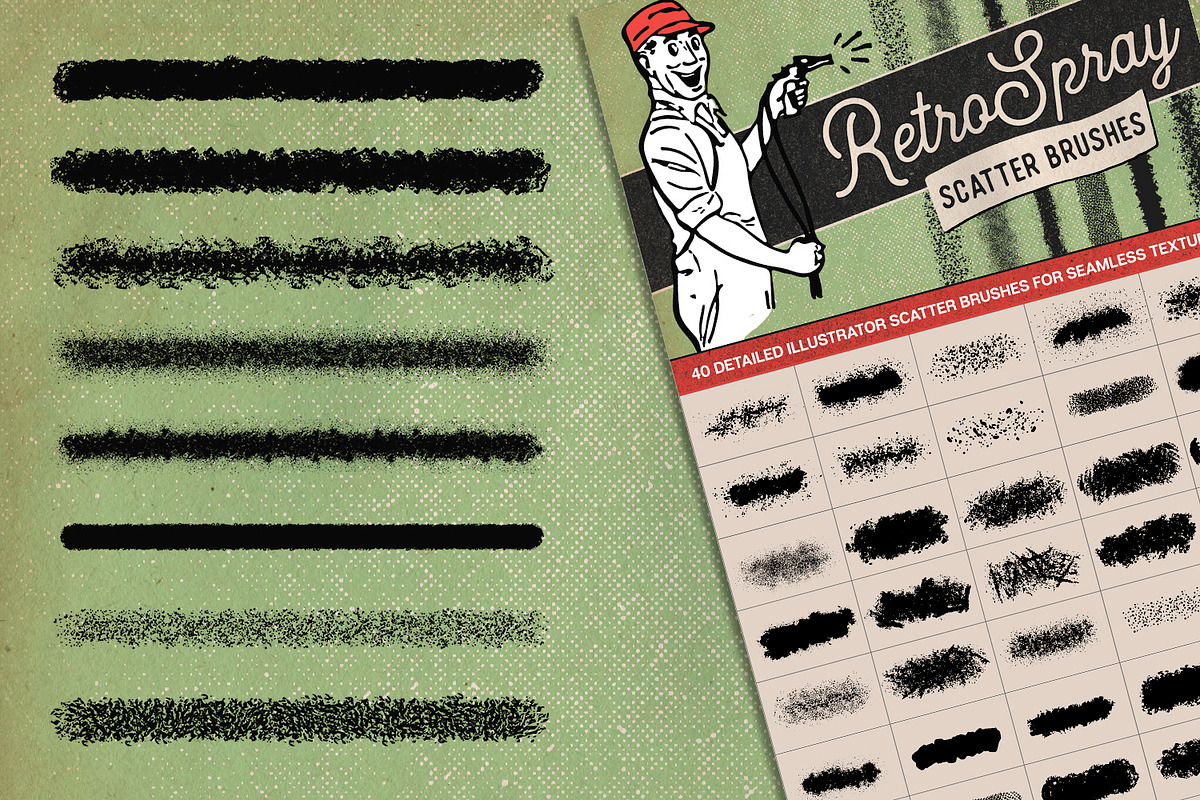 40 Retro Spray Illustrator Brushes, a Brush Add-On by Brigantine Designs (Photo 5 of 5)