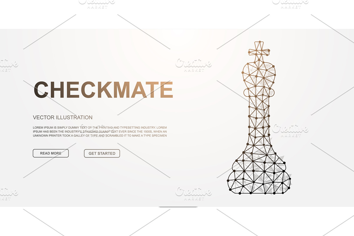 Polygonal wireframe chess king, an Illustration by GraphiShop
