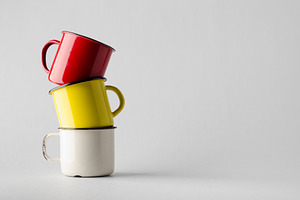 Colorful enameled mugs, a Food & Drink Photo by Shablon