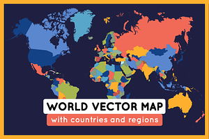 World map with countries and regions