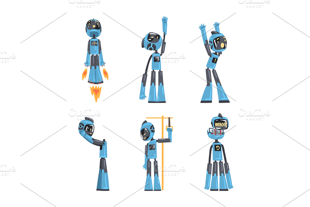 Funny Blue Robot Character Engaged, a Technology Illustration by TopVectors