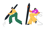 Creative people hold big stylus set, a Person Illustration by Good Studio (Thumbnail 2 of 6)