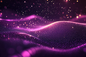 Purple particles form glowing wave, a Photo by Pavel_design