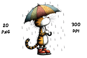 Whimsical Funny Rainy Cat Clipart, an Animal Illustration by GiraffeCreative (Thumbnail 10 of 20)