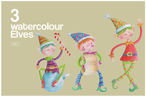 3 Watercolour Elves
