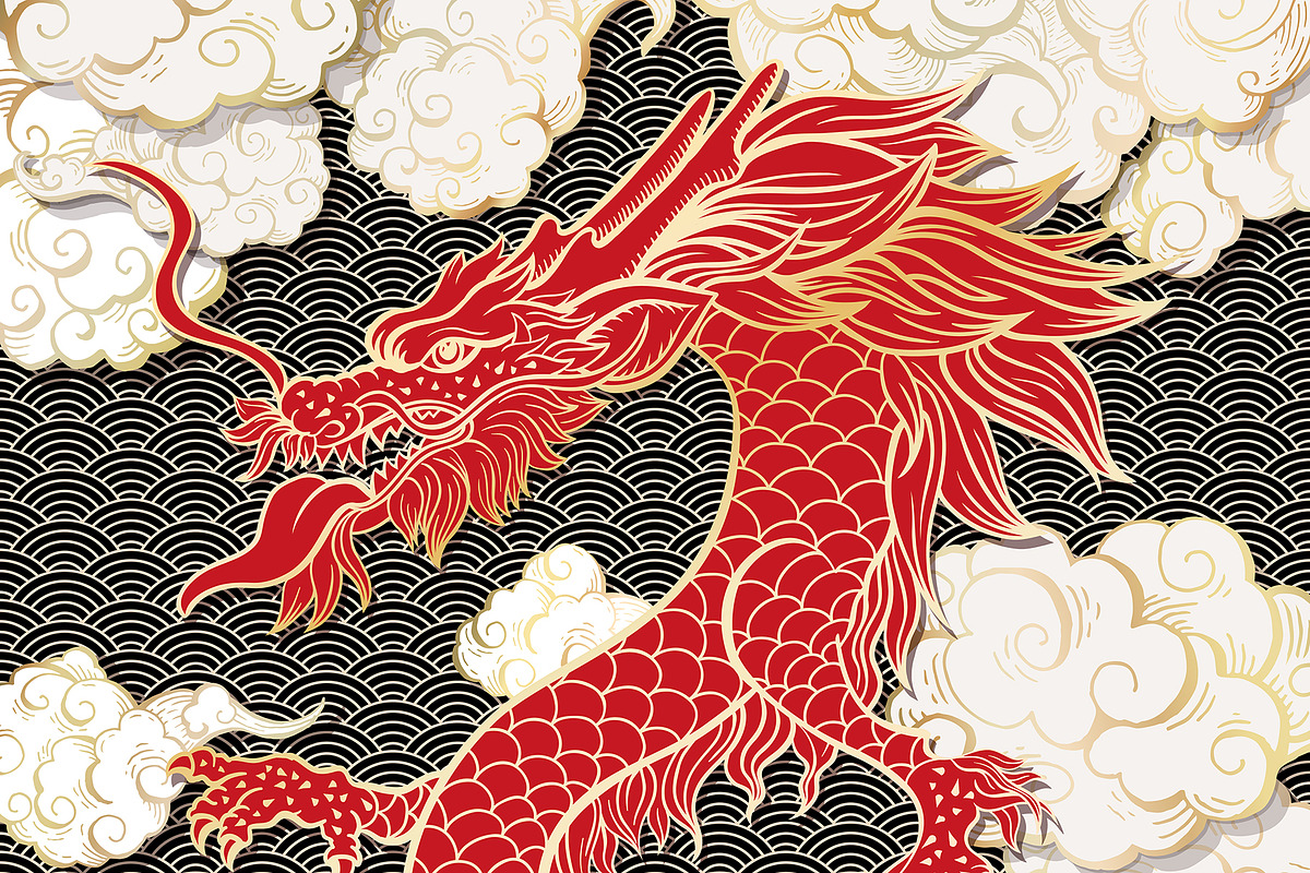 Chinese Dragon Vector Illustrations, a Background Graphic by ilonitta (Photo 4 of 14)