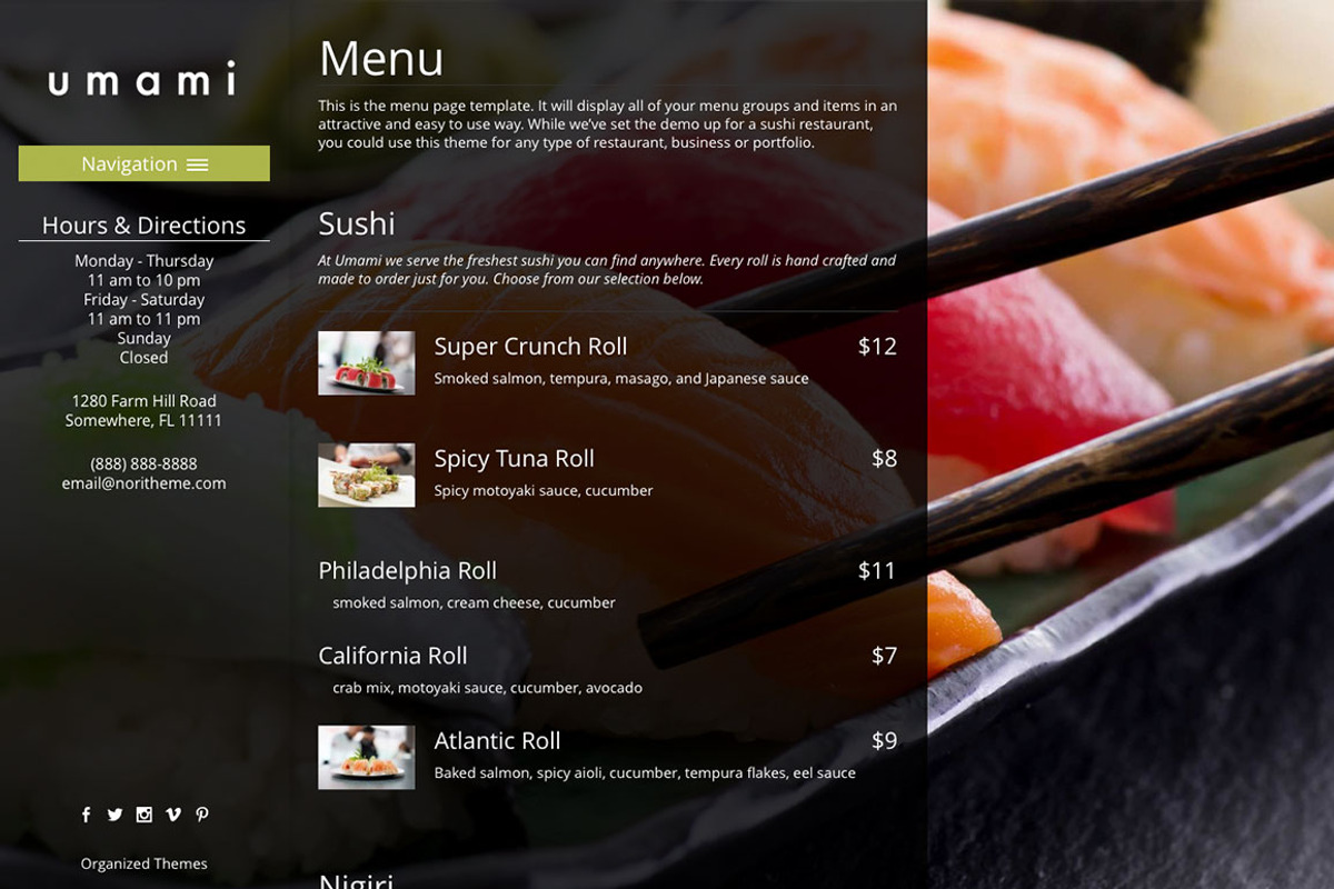Umami - Restaurant WordPress Theme, a WordPress Template by Organized Themes (Photo 2 of 5)