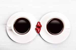 Coffee cups for two with red heart, a Food & Drink Photo by Anna Efetova