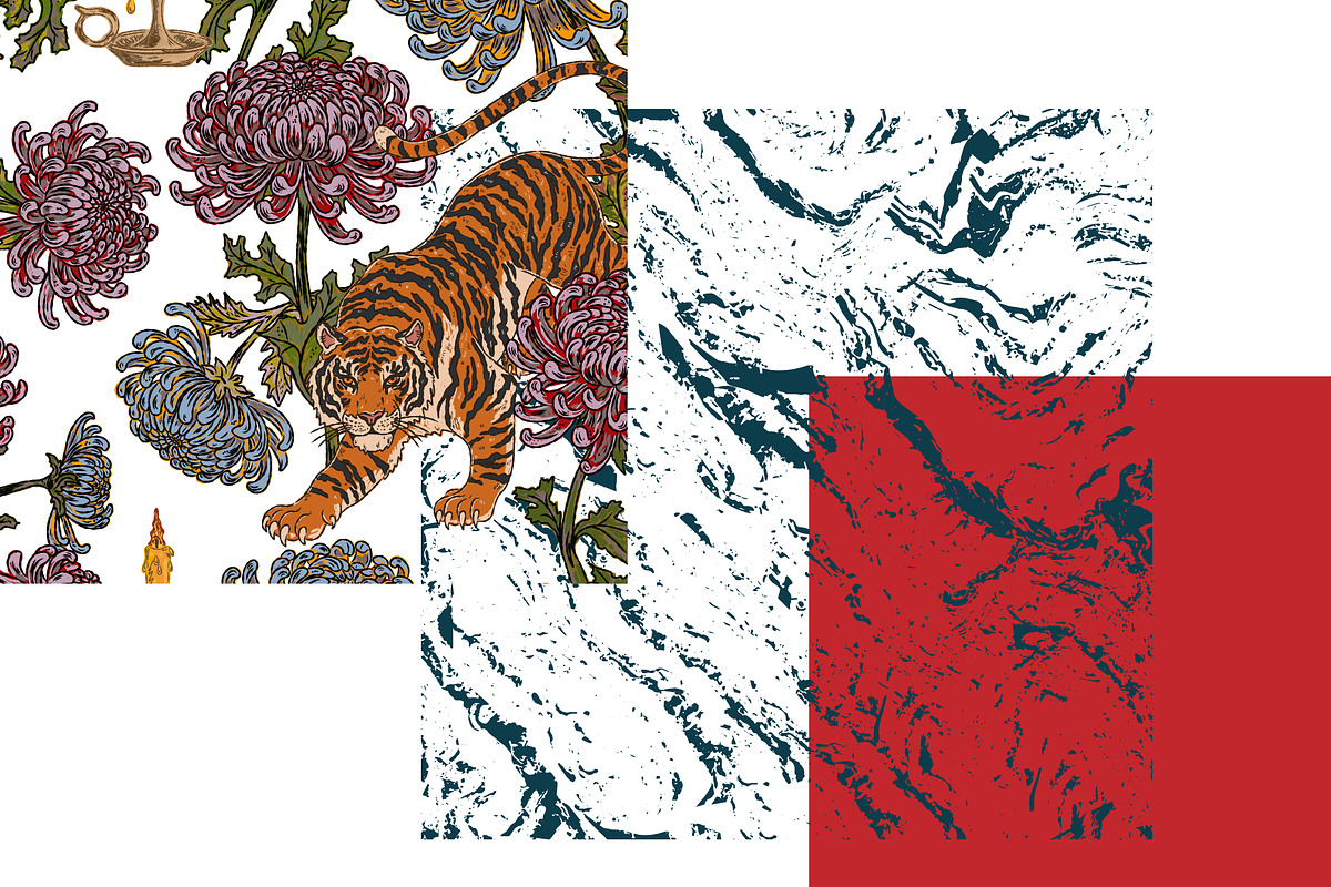 Tiger, candle, chrysanthemums, a Pattern Graphic by NayaChu (Photo 8 of 9)