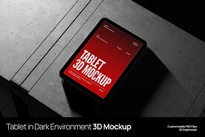 Tablet In Dark Environment 3D Mockup