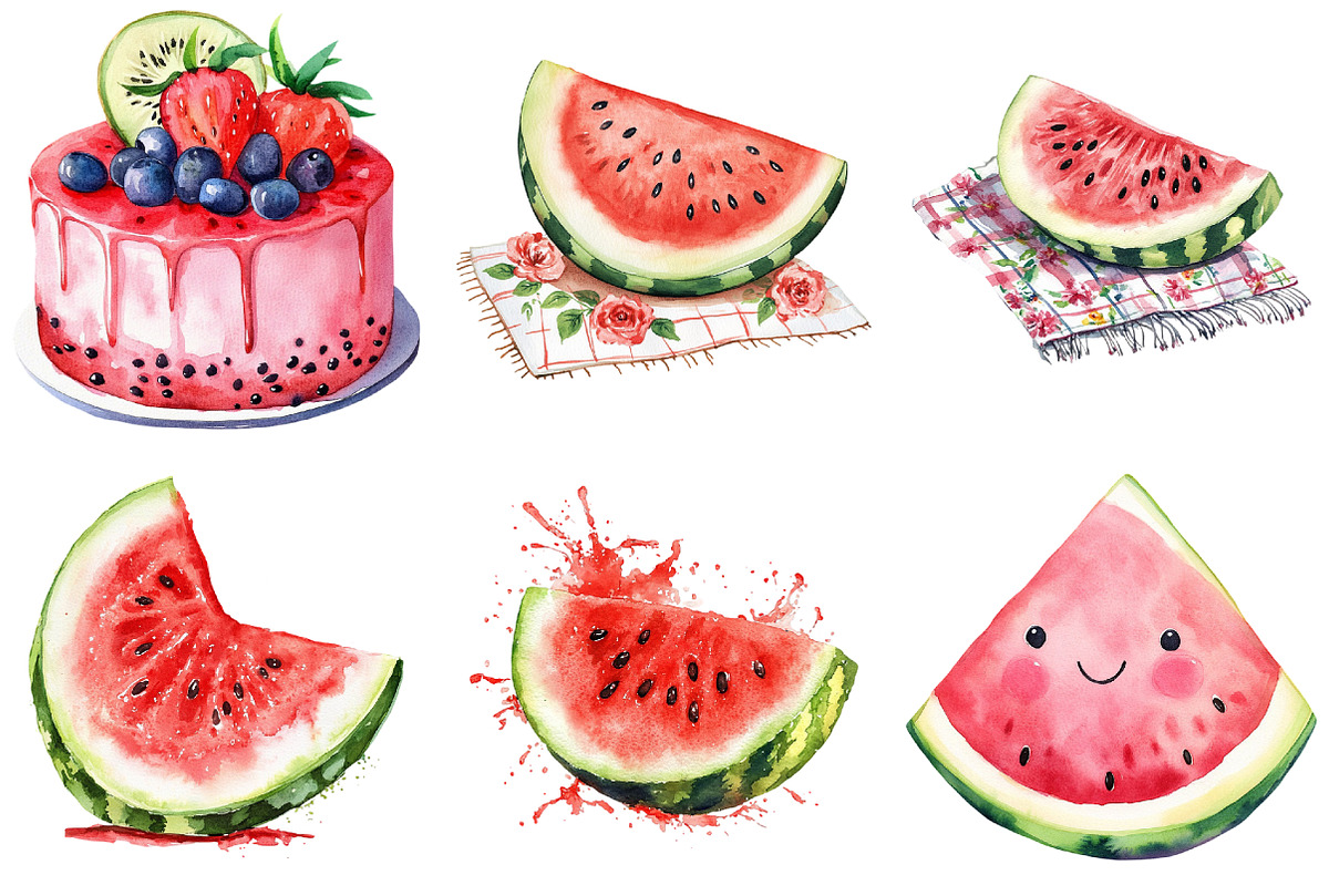 Summer Juicy Watermelon Clipart, an Illustration by cherrydesign (Photo 2 of 4)