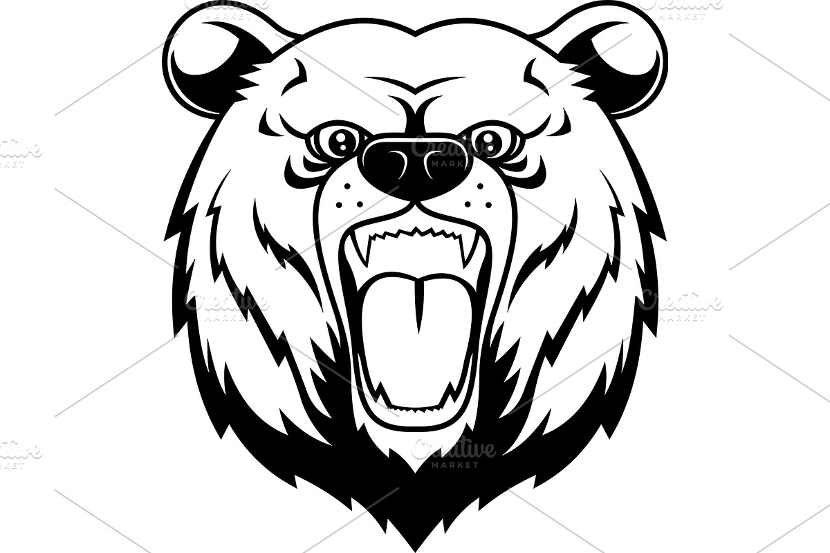 Black And White Angry Bear, an Illustration by HitToon