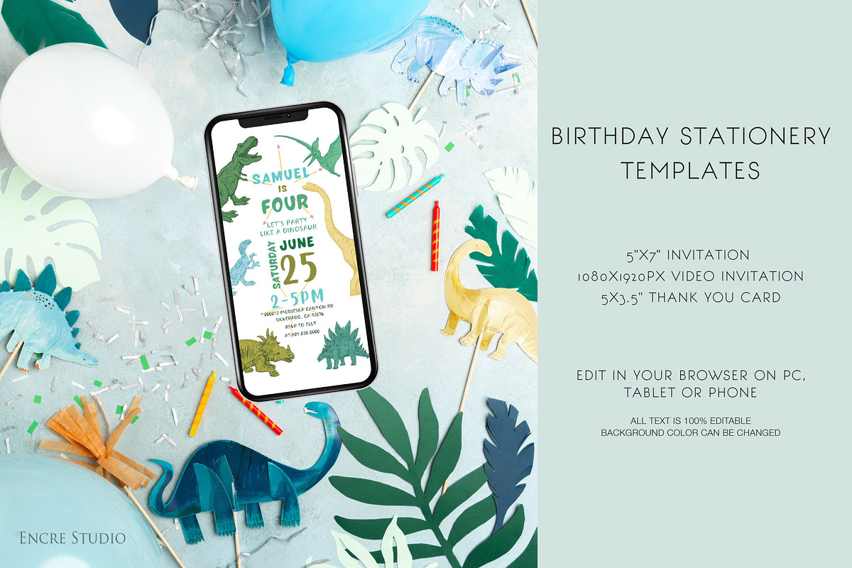 Dinosaur Birthday Invitation, an Invitation Template by Encre Studio (Photo 4 of 5)