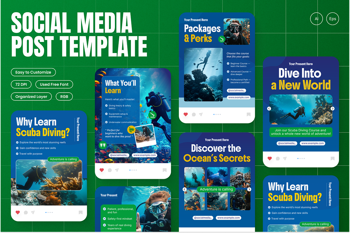 Scuba Diving Course Instagram Post, a Social Media Template by Annora Studio (Photo 1 of 6)
