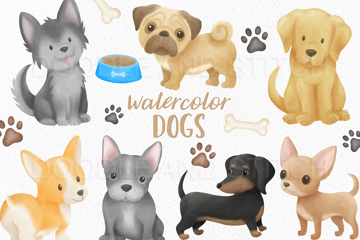 Watercolor Dogs Illustrations, an Animal Illustration by Doodle and Stitch (Photo 1 of 2)