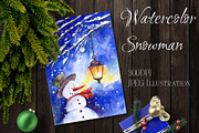 SALE Watercolor snowman Christmas, a Decorative Illustration by MaryAmi (Thumbnail 1 of 3)