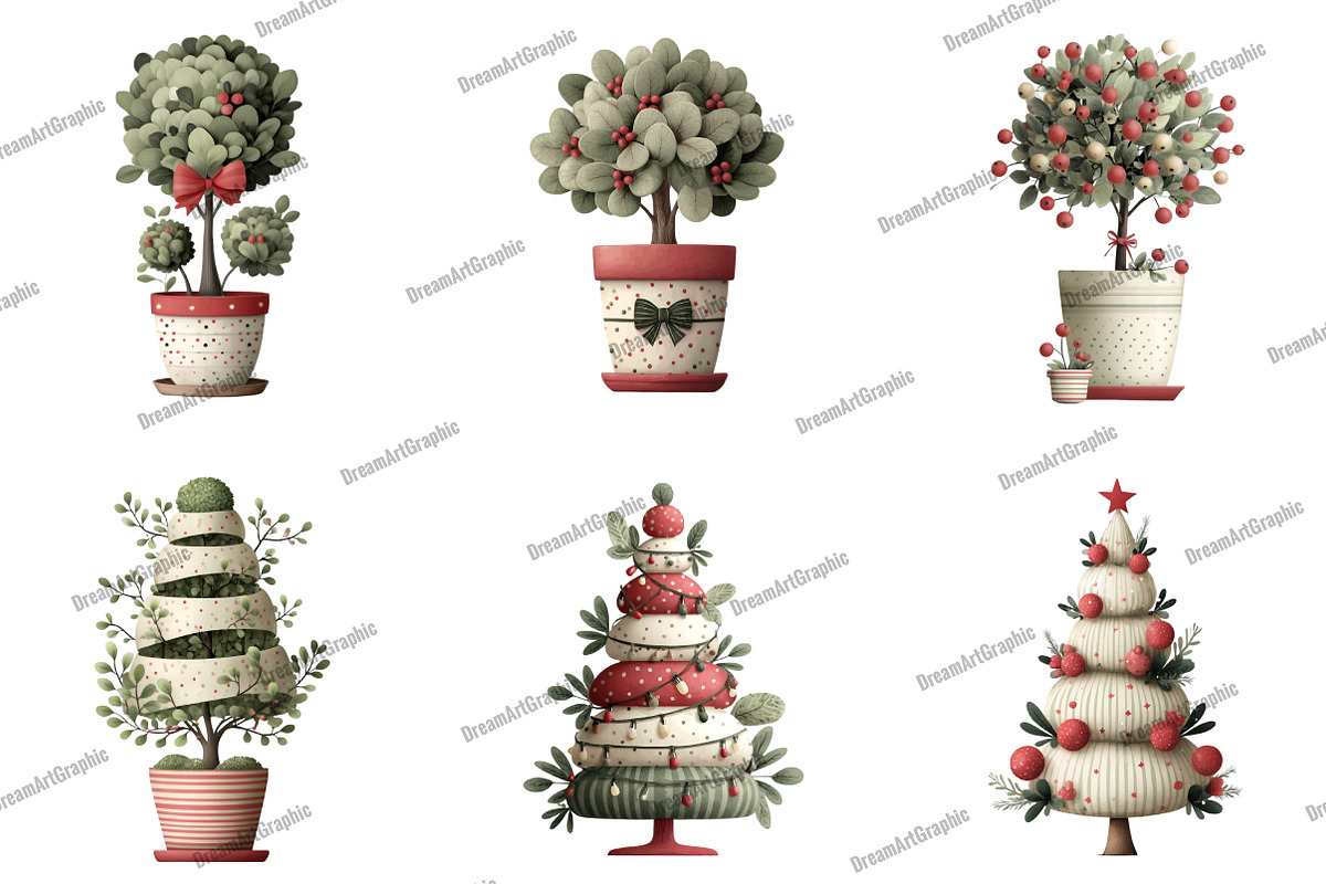 Cute Christmas Topiaries Tree, an Illustration by DreamArtGraphic (Photo 2 of 4)