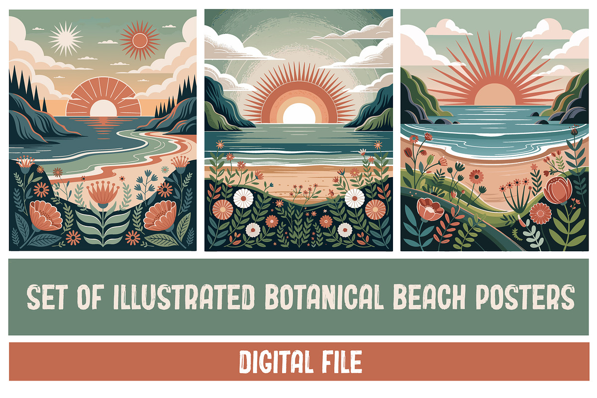 Set of vector botanical beaches, a Seasonal Illustration by Redmixx Design