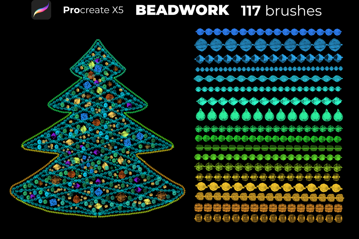 117 BEADWORK brushes  PROCREATE X5, a Brush Add-On by Graphics Resources (Photo 5 of 7)