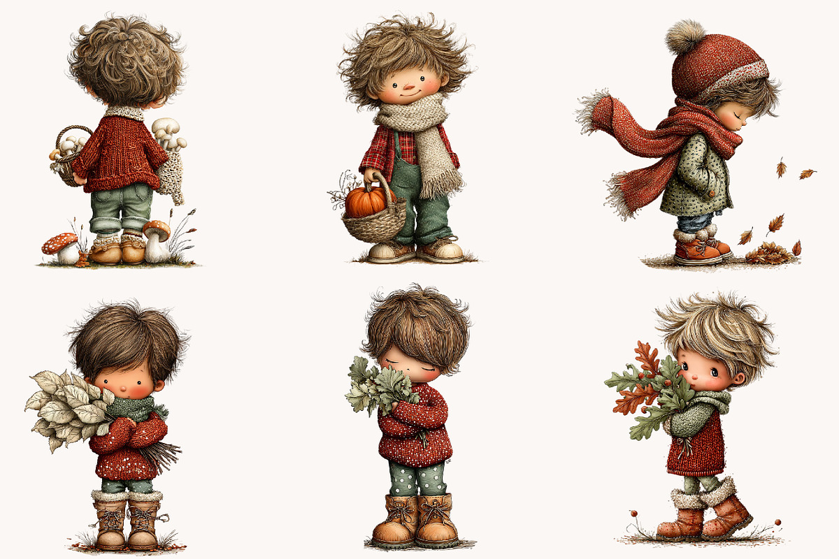 Whimsical Autumn Boy PNG Clipart, an Illustration by Designworld (Photo 9 of 9)