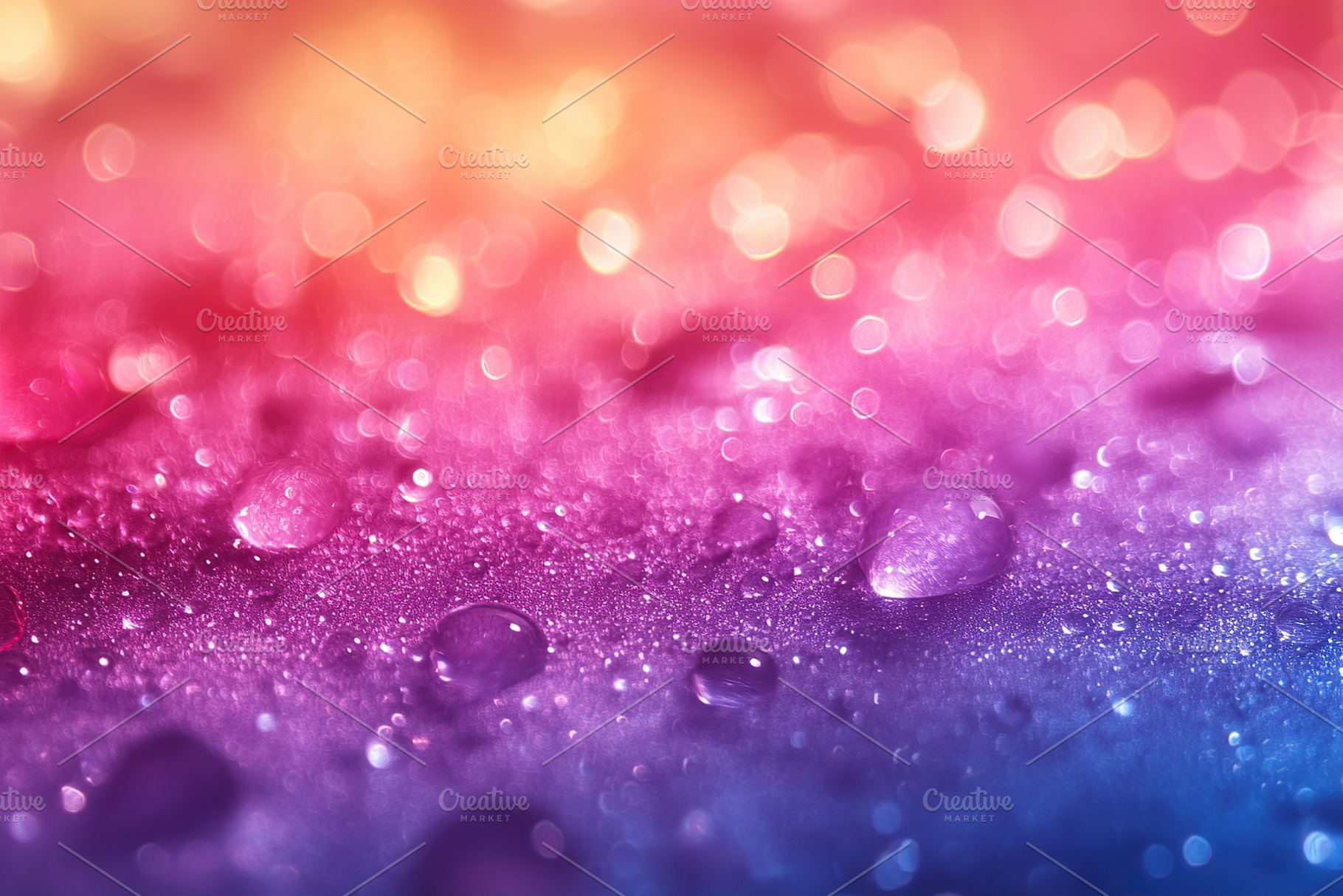 Colorful water droplets on a smooth surface with a vibrant gradient, a Background Photo by AlyaAnd