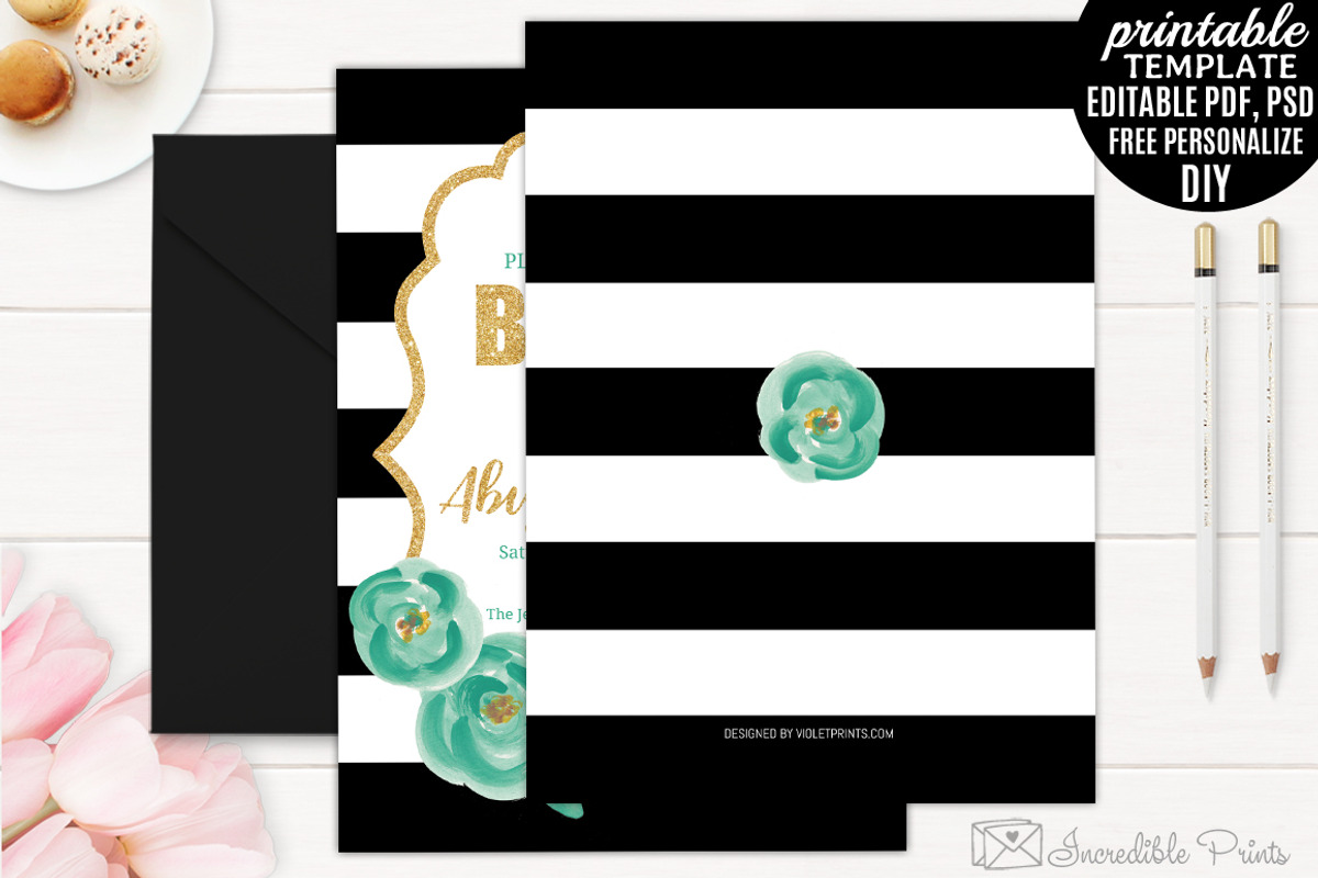 Mint and Gold Bridal Shower, an Invitation Template by Blush Roses Print (Photo 2 of 2)