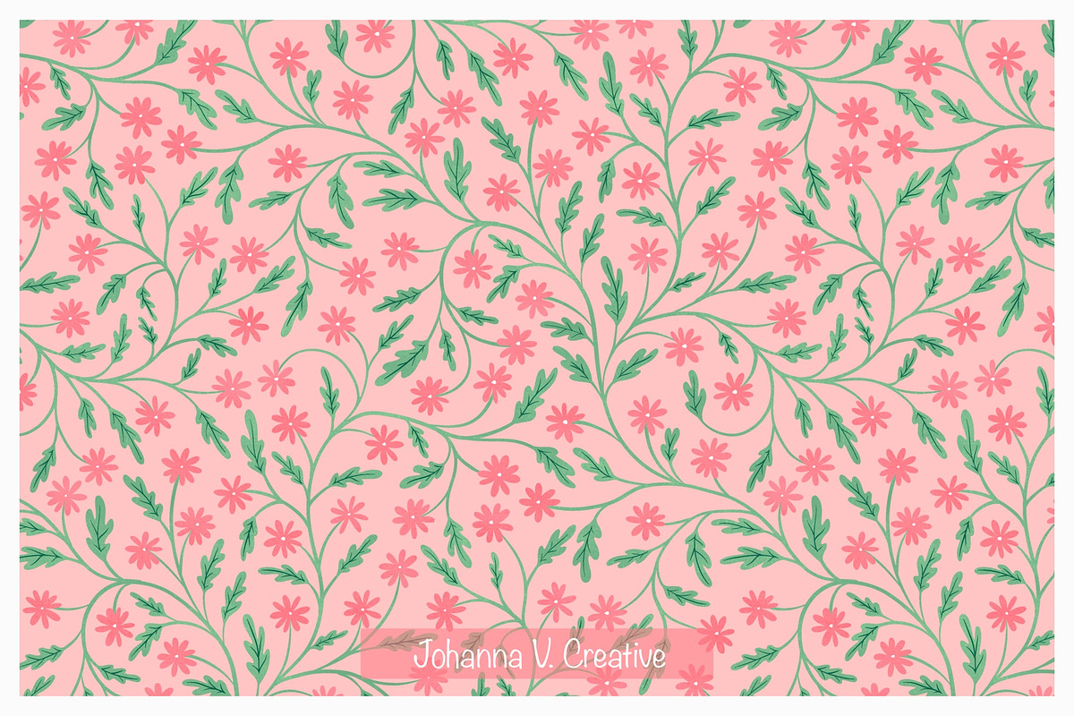 Blooming Vine Pattern Set, an Illustration by Johanna V. Creative (Photo 3 of 4)