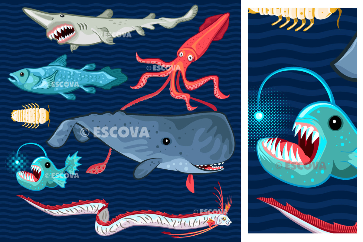 Fish Of The Deep Blue Sea Collection, an Illustration by vectorbender village