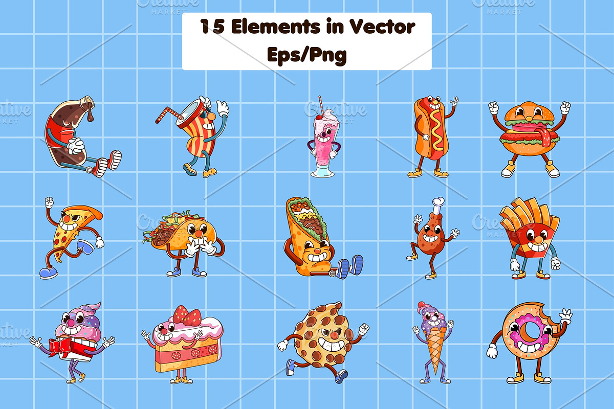 45 Fast Food Characters Illustration, a Food Illustration by Andres M Rodriguez (Photo 4 of 5)