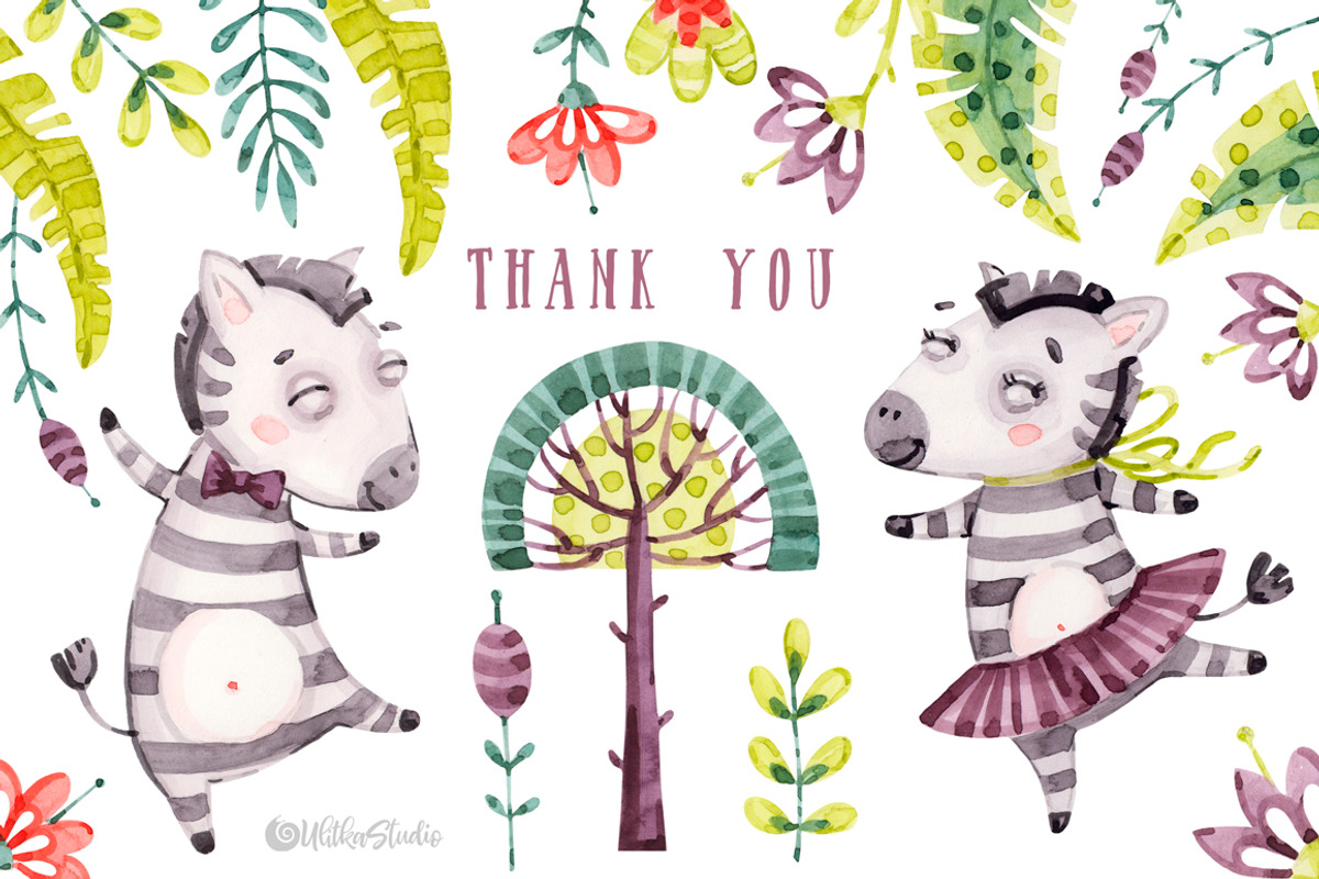 Watercolor nursery cute Zebra friend, an Animal Illustration by UlitkaStudio (Photo 11 of 11)
