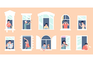 People in windows. Neighborhood, an Object Illustration by LadadikArt