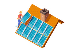 Solar Panels Installation. Worker