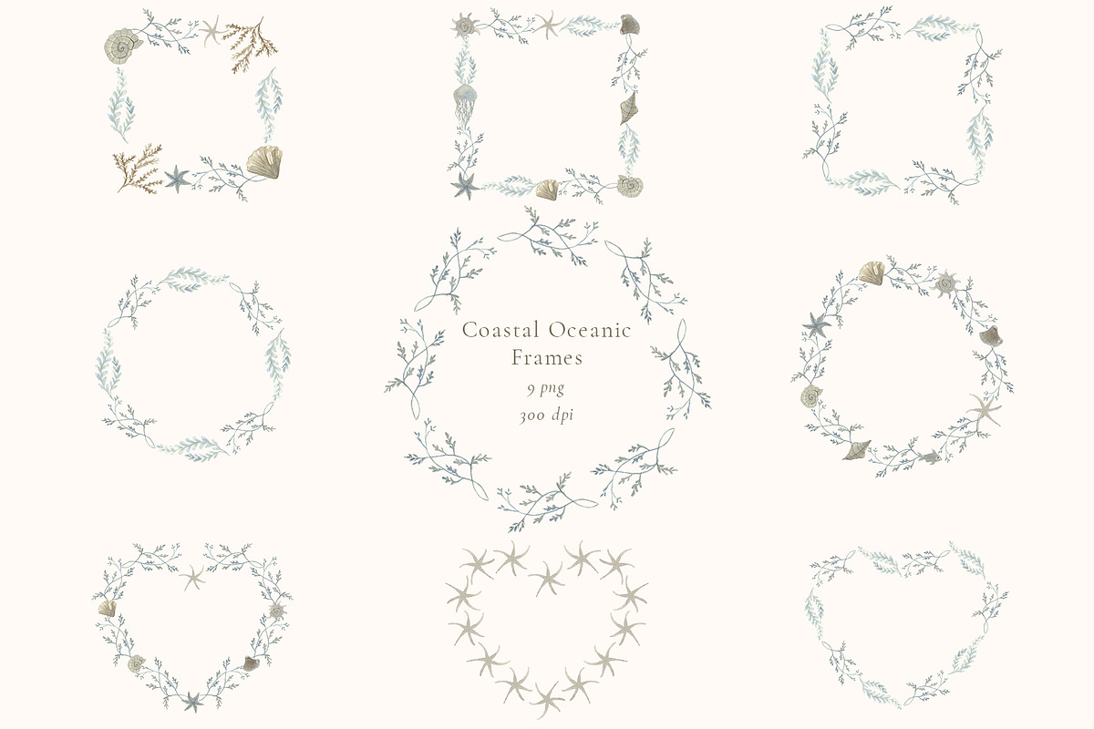 Oceanic Dreams Watercolor Clipart, a Pattern Graphic by Nadia Semyroz (Photo 3 of 10)