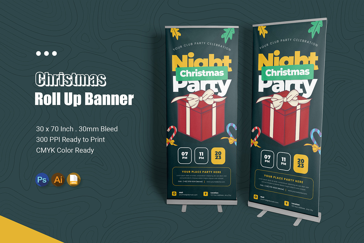 Christmas Night Party Roll Up Banner, a Print Template by Esensifiksi.studio (Photo 1 of 2)