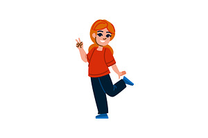 Happy girl showing victory sign and, an Object Illustration by pikepicture