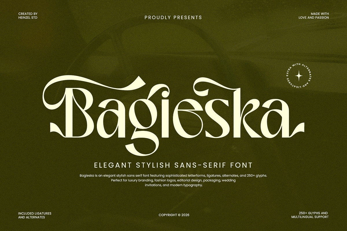 Bagieska Stylish Sans Serif Font, a Sans Serif Font by Heinzel Std (Photo 1 of 11)