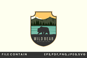 Wild Bear With Vintage And Emblem