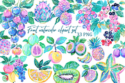 Fruit watercolor clipart set, an Illustration by Libby Wishes (Thumbnail 1 of 5)